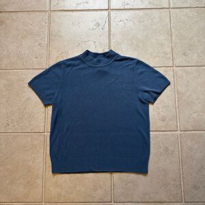 Sag Harbor Vintage Slate Blue Mock Neck Short Sleeve Knit Sweater Size Medium